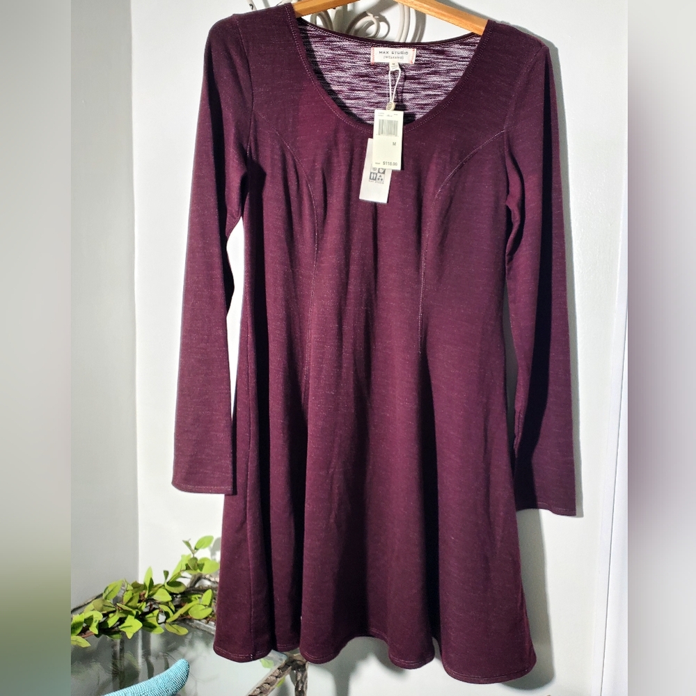 Max Studio Elegant Burgundy Long Sleeve Knit Dress Size M